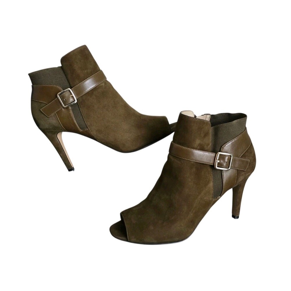 Marc Fisher Peep Toe Bootie Shoes Womens Size 9M Brown Suede Heels QMShimmee
